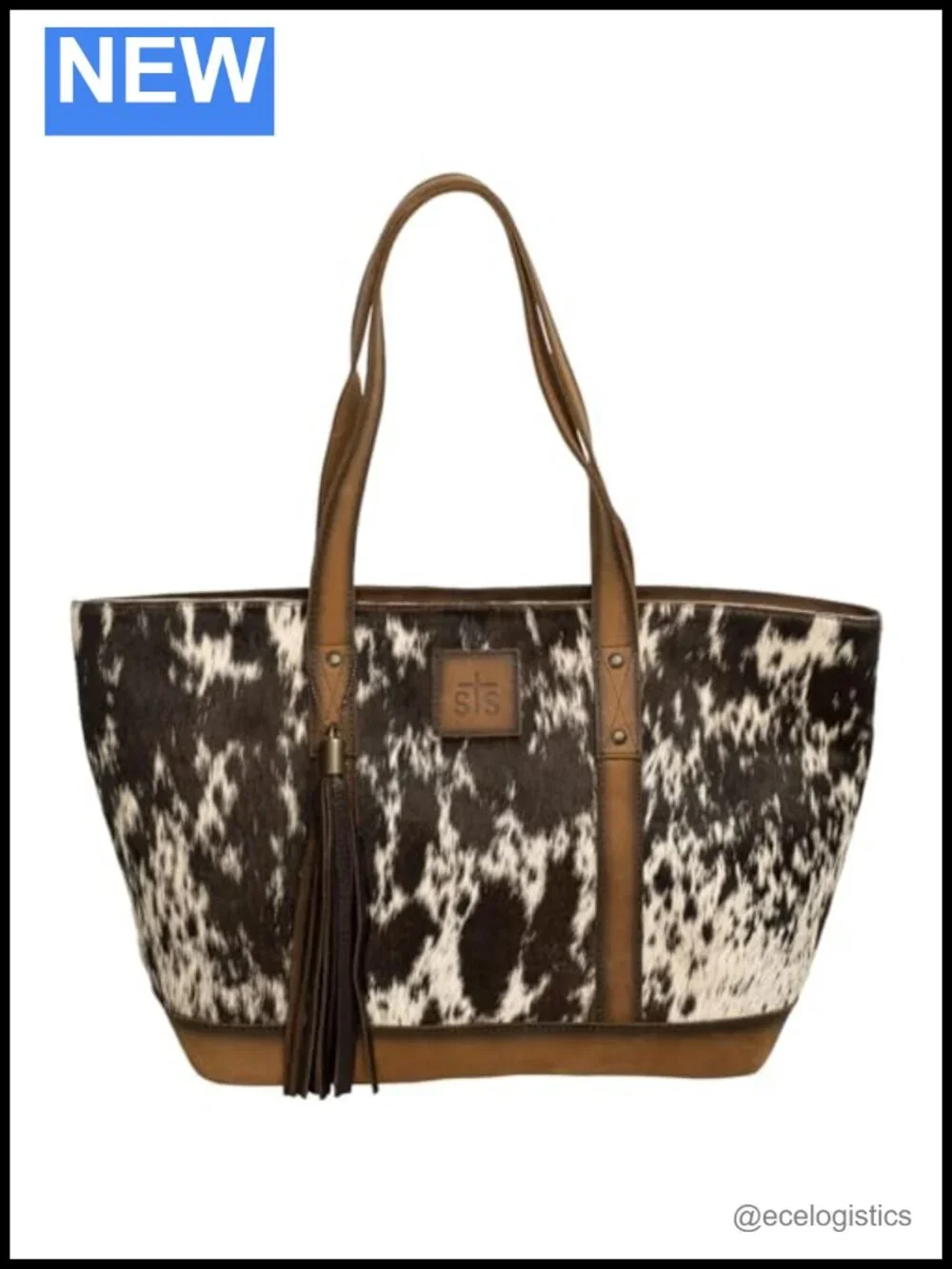 Leather Cowhide Tote with Zip Top Closure Handbag
